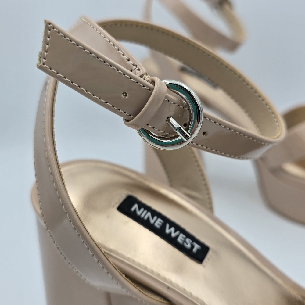 Nine West Joya3 Block Heel Ankle Strap Sandals, Nude, like-new, Size 9M - Picture 2 of 16